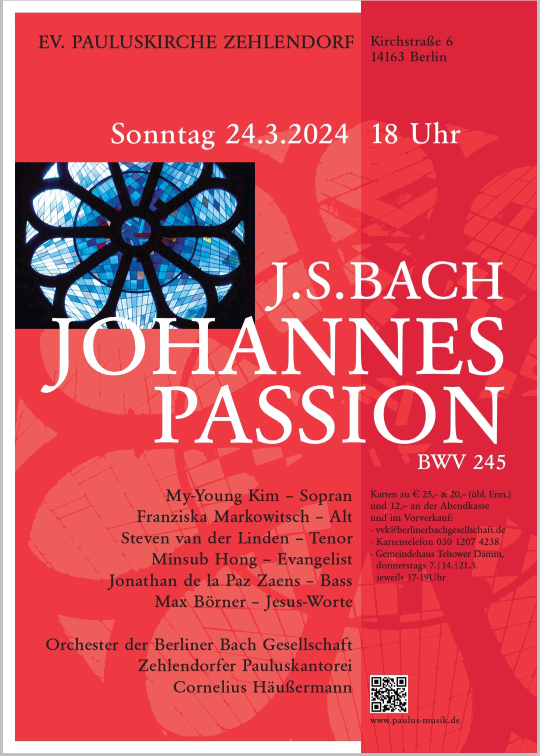 Johannespassion von Bach am 24.03. um 18 Uhr in der Pauluskirche